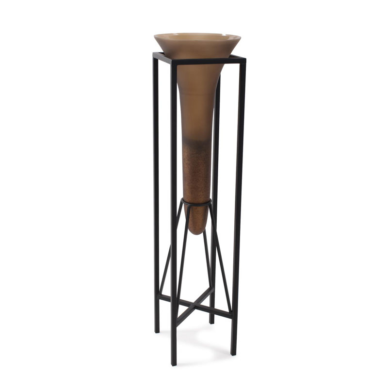Bronze Euler Drop Vase with Black Iron Stand- Extra Large, 32" H x 8" W x 8" D