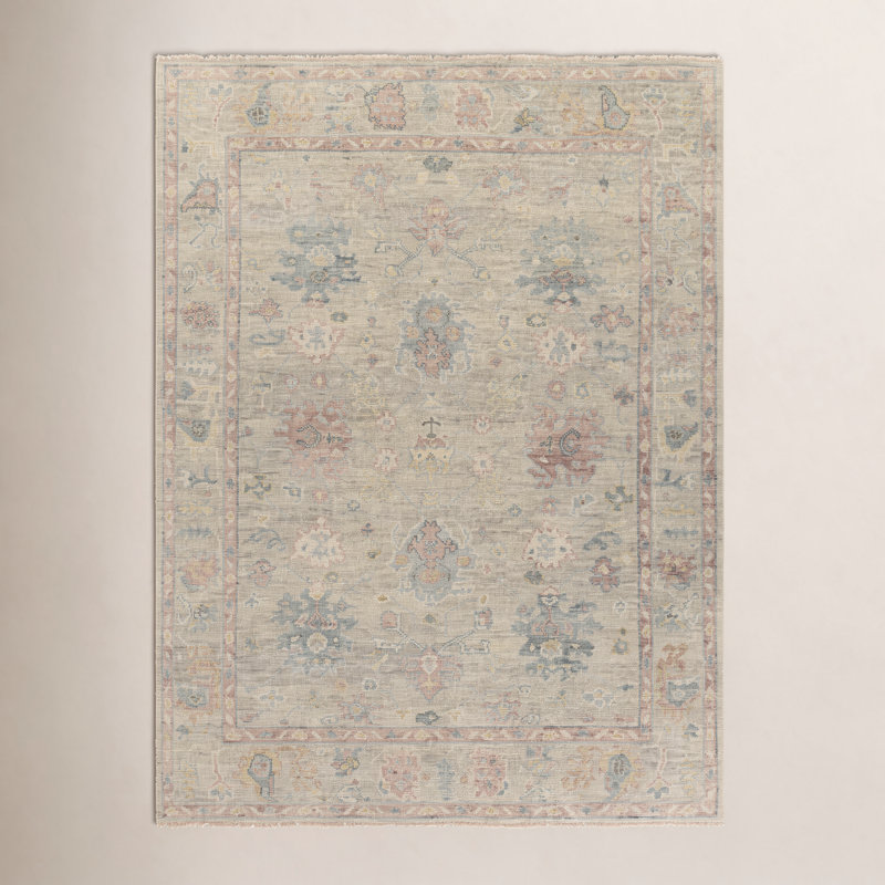 Newham Wool Oriental Area Rug in Pink, Rectangle 8' x 10'
