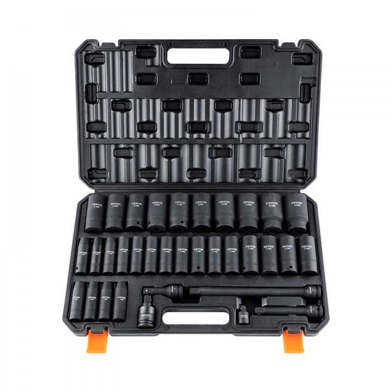 Ensemble de douilles 1/2 "à impact profond, 34 pièces métriques (8-36mm) en acier allié Cr-MO à 6 points pour réparation automatique, fabrication robuste, comprend un étui de rangement robuste