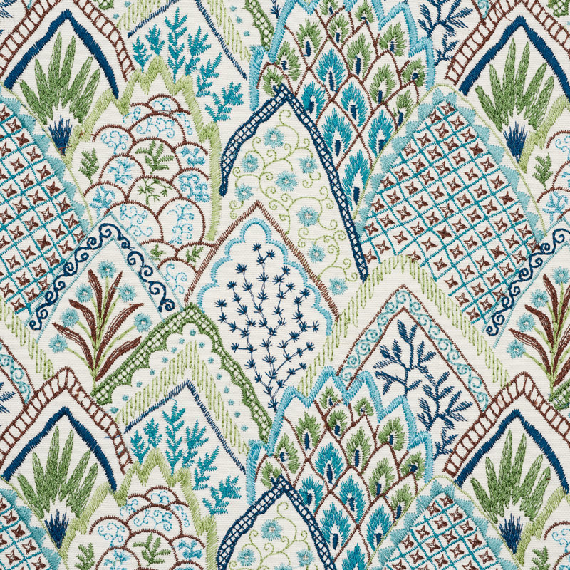 Tissu de broderie Albizia, Bleu / vert