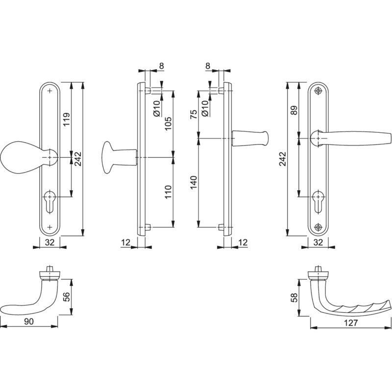 Knob(Pad)/Lever Set On Narrow Backplate5, Black
