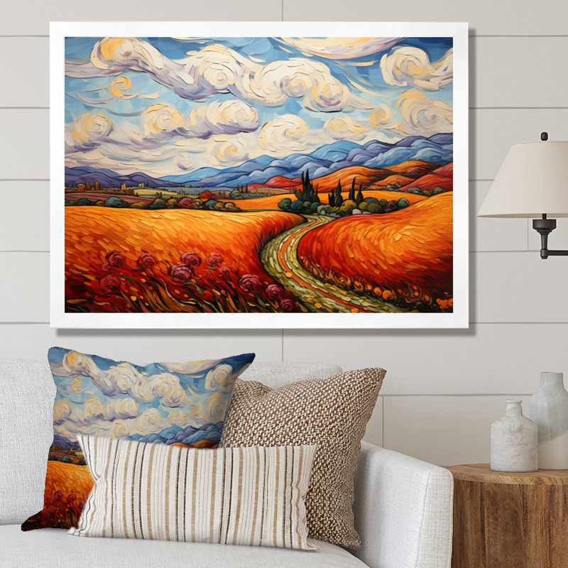 Vangogh Autumn Path IV, encadré sur toile par Vincent Van Gogh, peinture, H 24 po x l 32 po x P 1 po, Cadre simple blanc