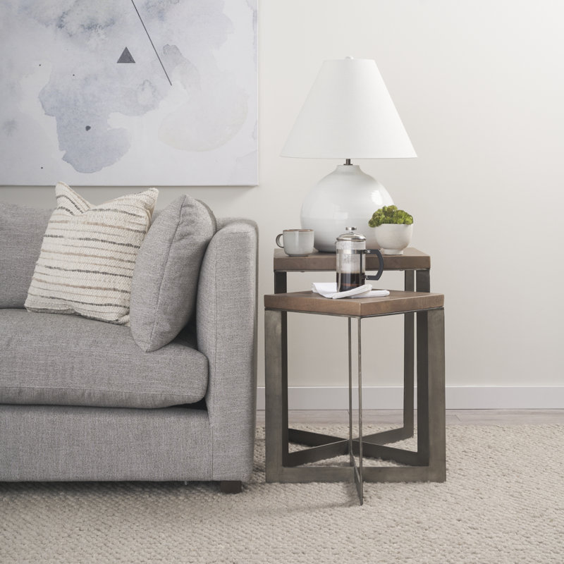 Tulane Solid Wood Top End Table Set, Nickel/Medium Brown