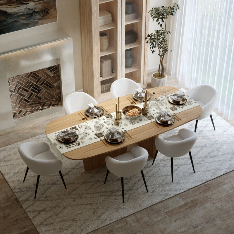 Boucle Modern Dining Chair Set, Black, Ivory