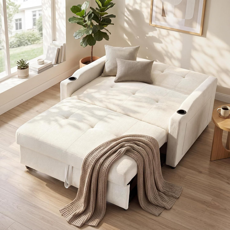 Jaxenor 2 Seater Sofa Bed, Pull Out Sleeper Sofa, Convertible Loveseat Sofa Bed with Cup Holders for Living Room, Guest Room, Apartment, Studio, Space Saving Fold Out Couch