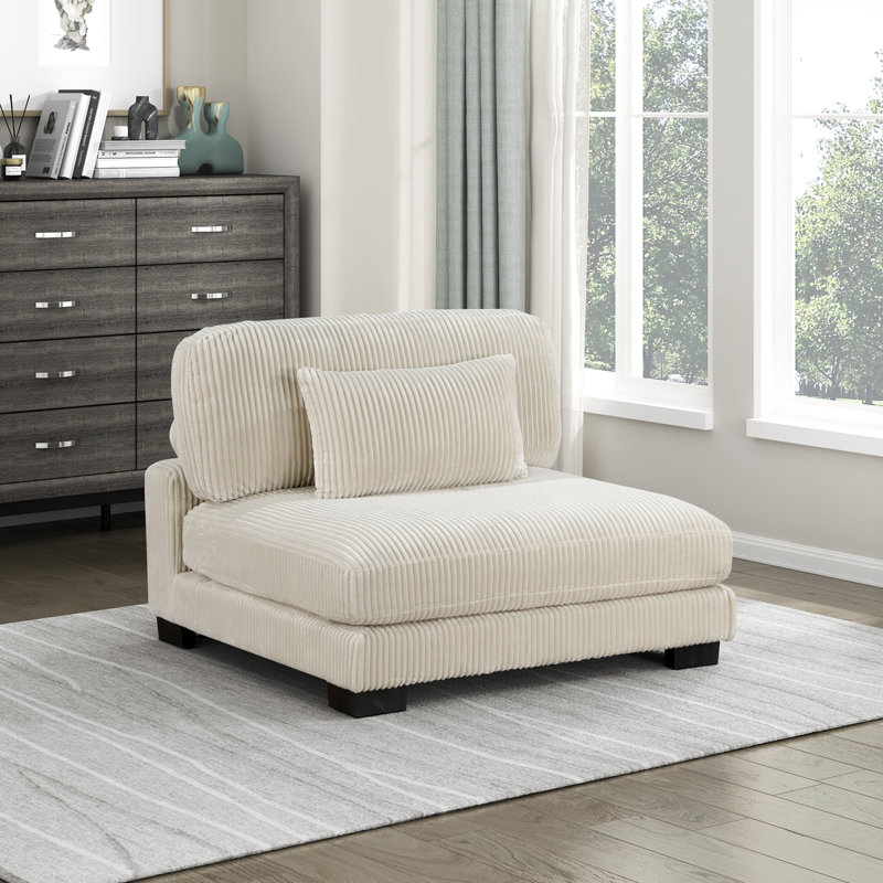 Deraney 45" Modern & Contemporary Accent Chair with Corduroy Fabric Upholstery, Adjustable Back Rest & Matching Lumbar Pillow