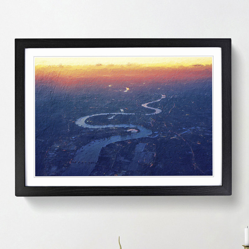 London City Skyline and the River Thames - Picture Frame Painting Print, 36cm H x 48cm W x 2cm D, Black Framed