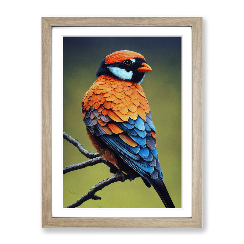 Delightful Bird - Single Picture Frame Print, 46cm H x 34cm W x 2cm D, Oak