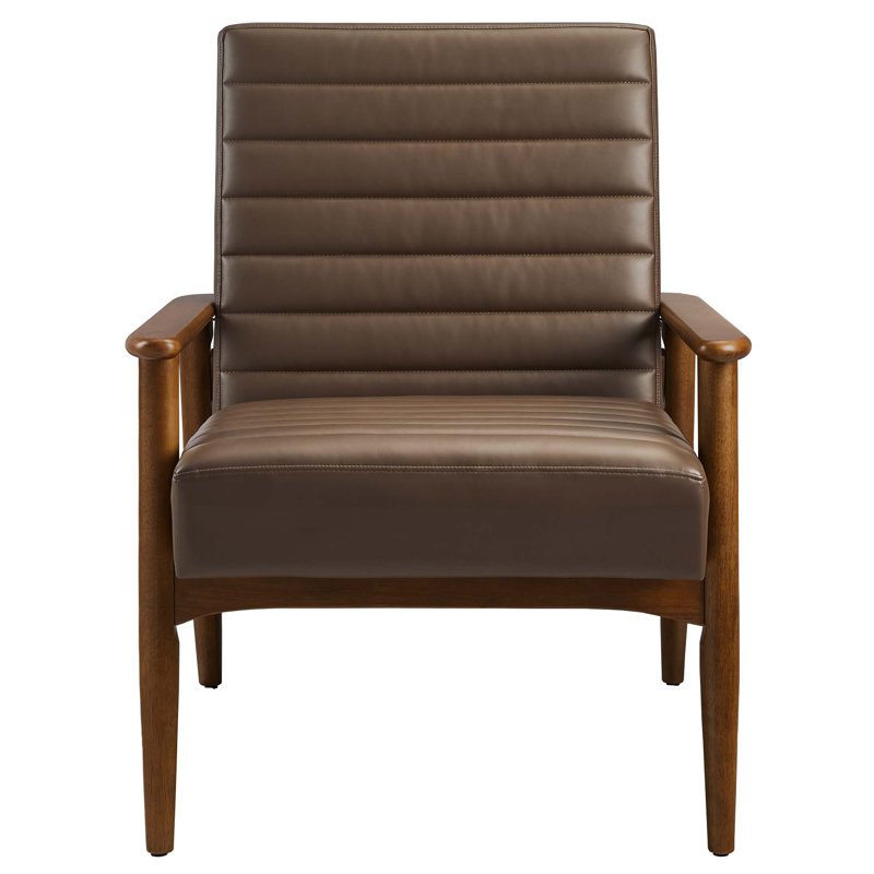 Fauteuil d'appoint en cuir Jensen , Similicuir brun, Bois brun foncé