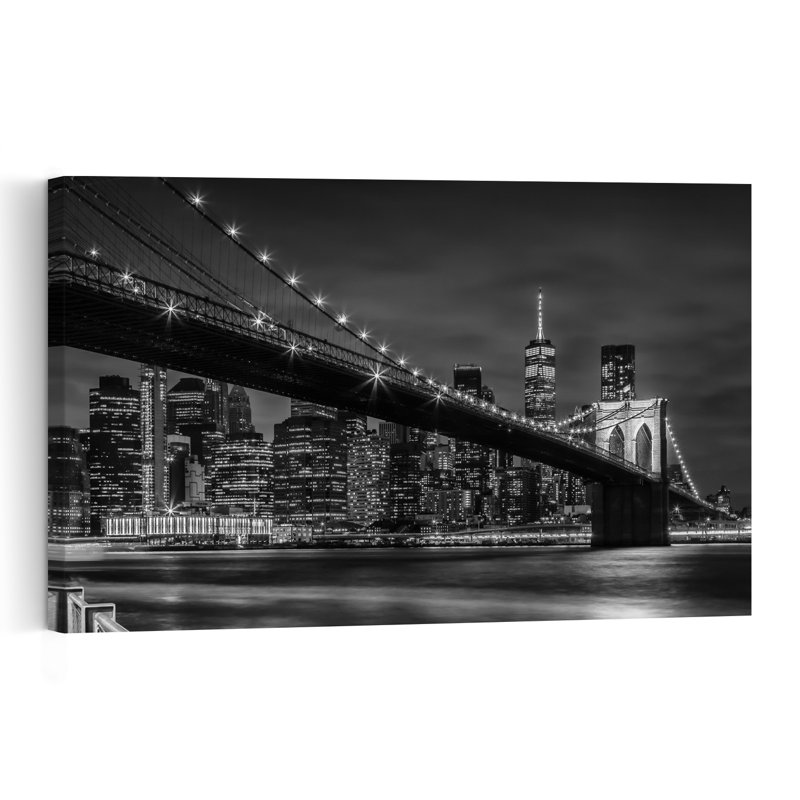 Affiche murale représentant la silhouette nocturne du pont de Brooklyn, architecture moderne abstraite et spectaculaire.