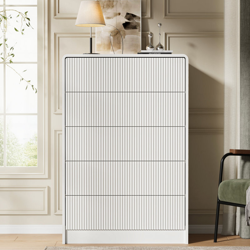 Commode à 5 tiroirs, H 47,4 po, Blanc