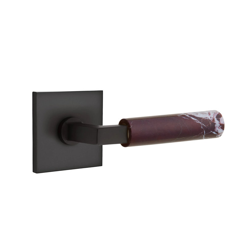 Emtek Select PRIVACY Leverset w/ Square Rosette & L-Square Stem, Rosso Levanto Marble Lever (CF), Polished Chrome