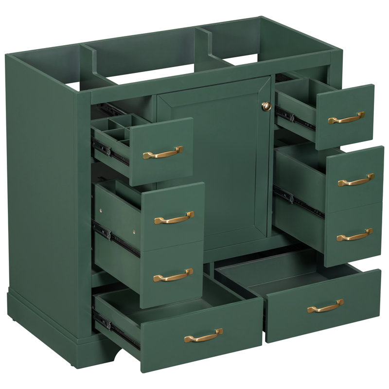 Meuble-lavabo 36 po - Armoire de base, 6 tiroirs, en bois massif et tablette réglable, style moderne, option d'assemblage requis