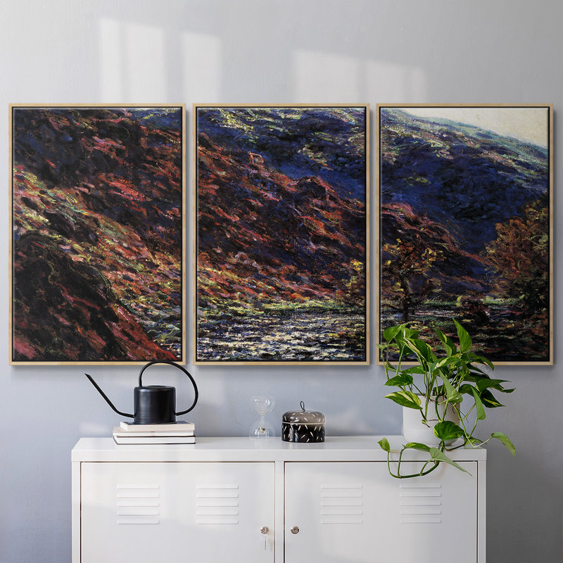 «Gorge Of The Petite Creuse» par Monet, reproduction sur toile 3 pièces, H 24 po x l 48 po x P 2 po, Naturel