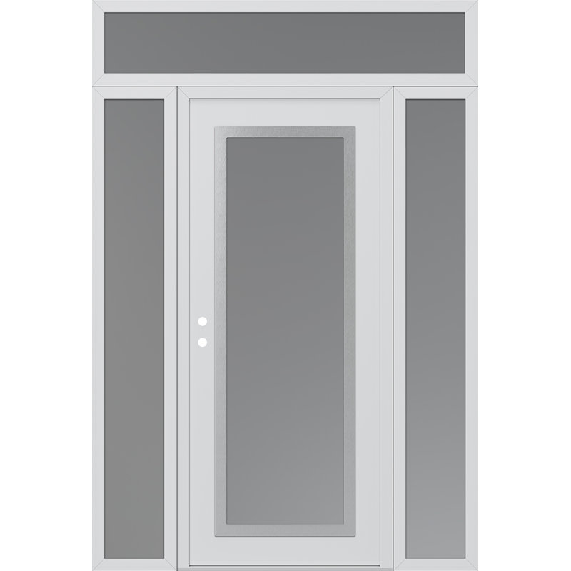 Panneau d'entrée en acier argenté blanc / blanc avec 2 panneaux latéraux et porte d'entrée avant suspendue, Gelé, Oui