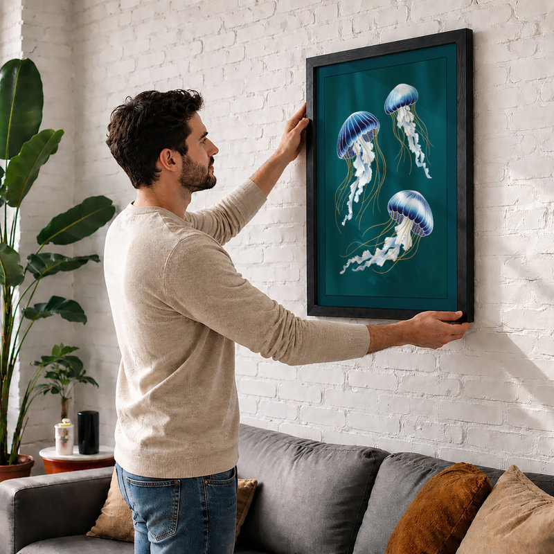 Drifting Jellyfish Coastal - Print, Black, A3 - 42.0 x 29.7 cm