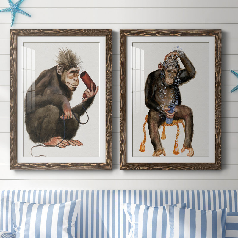 «Bath Animals I», ensemble de 2 impressions, Papier, cadre noyer, Blanc, H 37,5 po x l 55 po x P 1,5 po