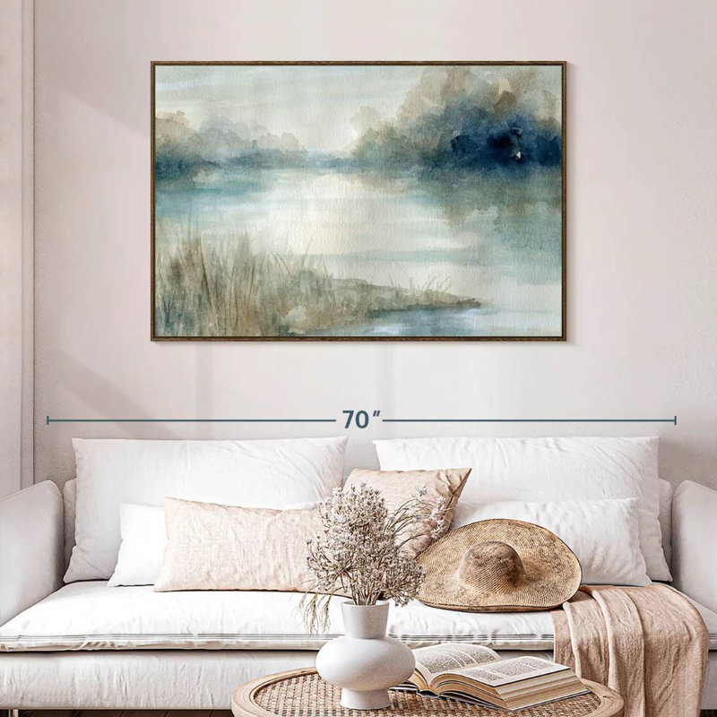 Still Still Waters, 46 po x 31 po, Cadre flottant noyer