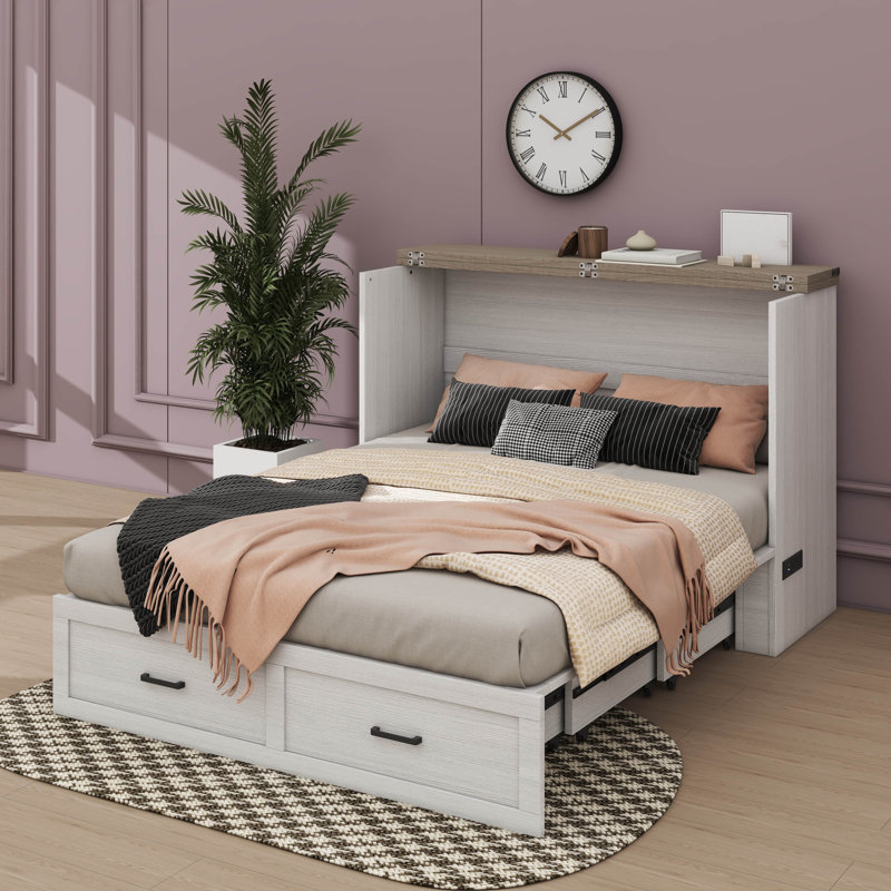 Armoire-lit escamotable avec installation de chargement Murphy, Blanc, Double
