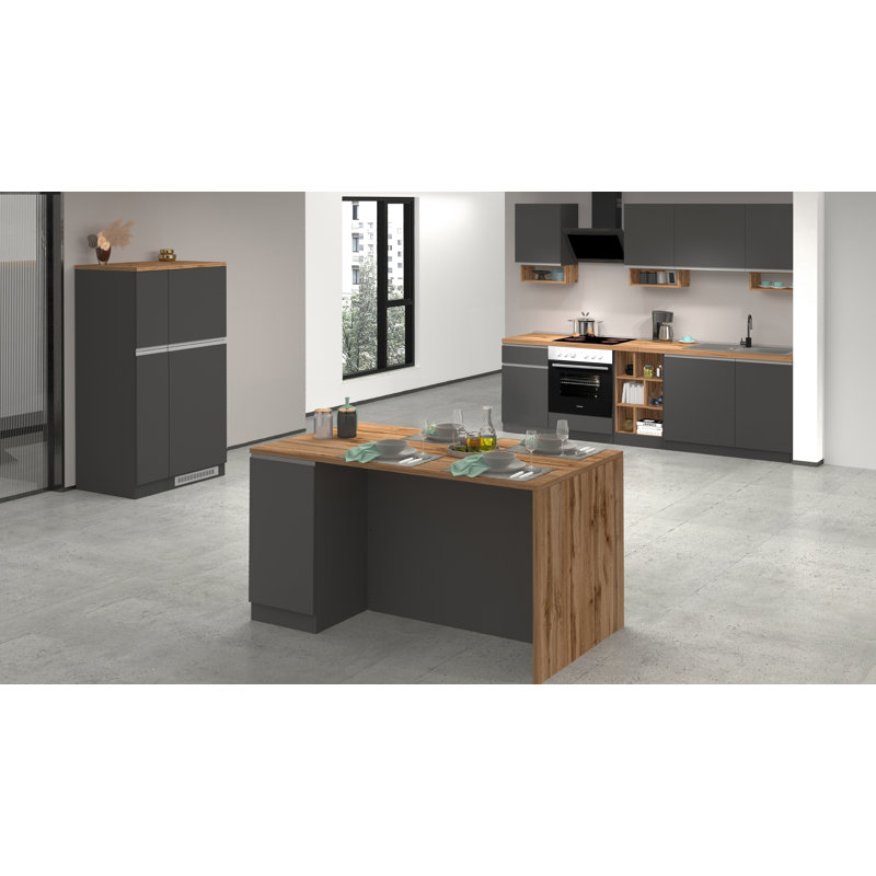 Caymitte Wood Kitchen Island, Anthracite Grey/Oak