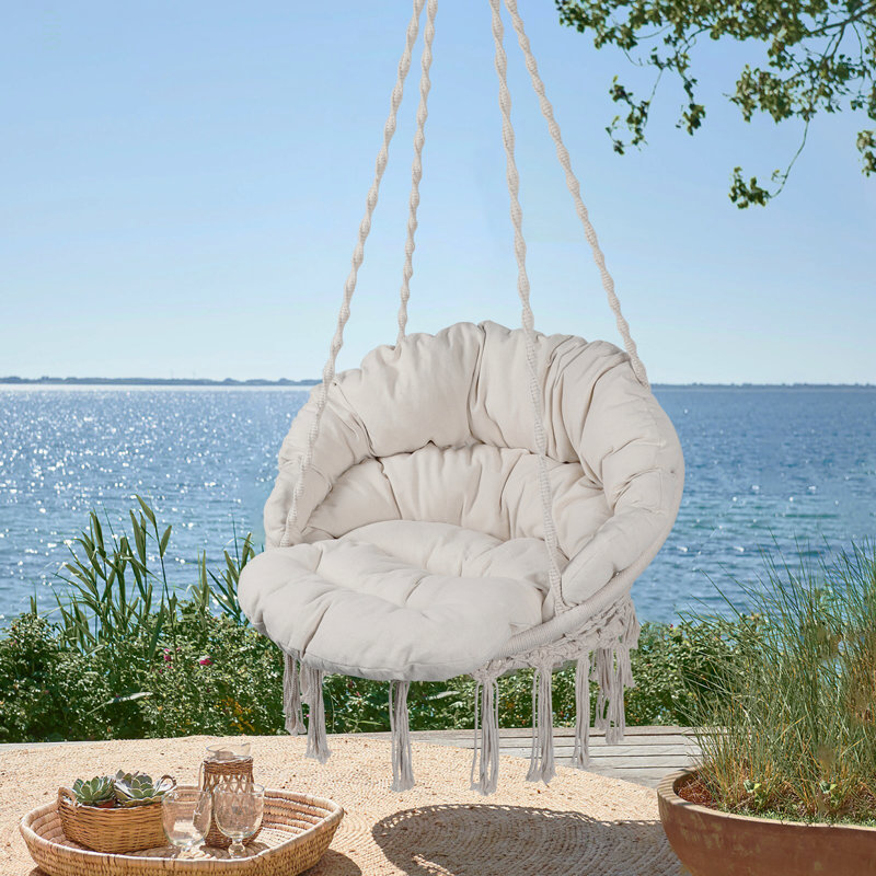 Chaise hamac pour balançoire en hamac suspendu en corde de coton pour l'intérieur et l'extérieur avec coussin
