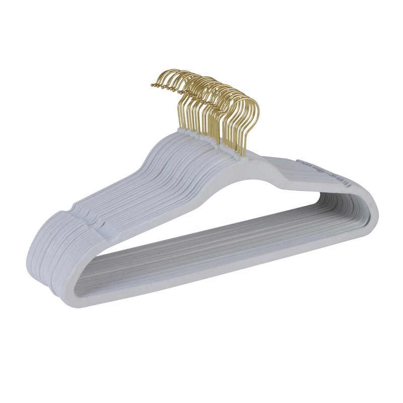 Rebrilliant - Paquet de 50 cintres en velours minces dorés - blanc, Blanc / Blanc, 75