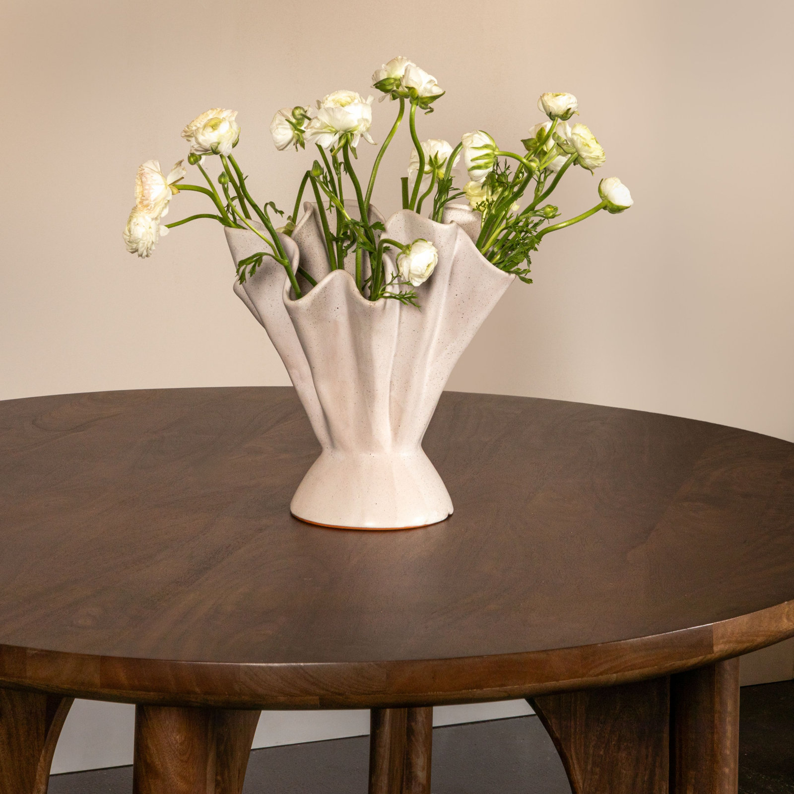 Hopewell 11.25'' Handmade Stoneware Table Vase, Matte Cream