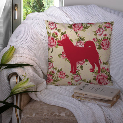  Coussin décoratif à fleurs roses 14 po Shiba Inu Shabby Elegance