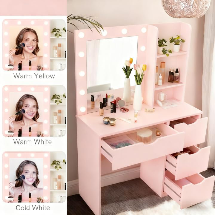 Dressing Table with Mirror, Pink