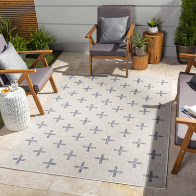 Outdoor Boho Rug Blue/Cream_TRG2358