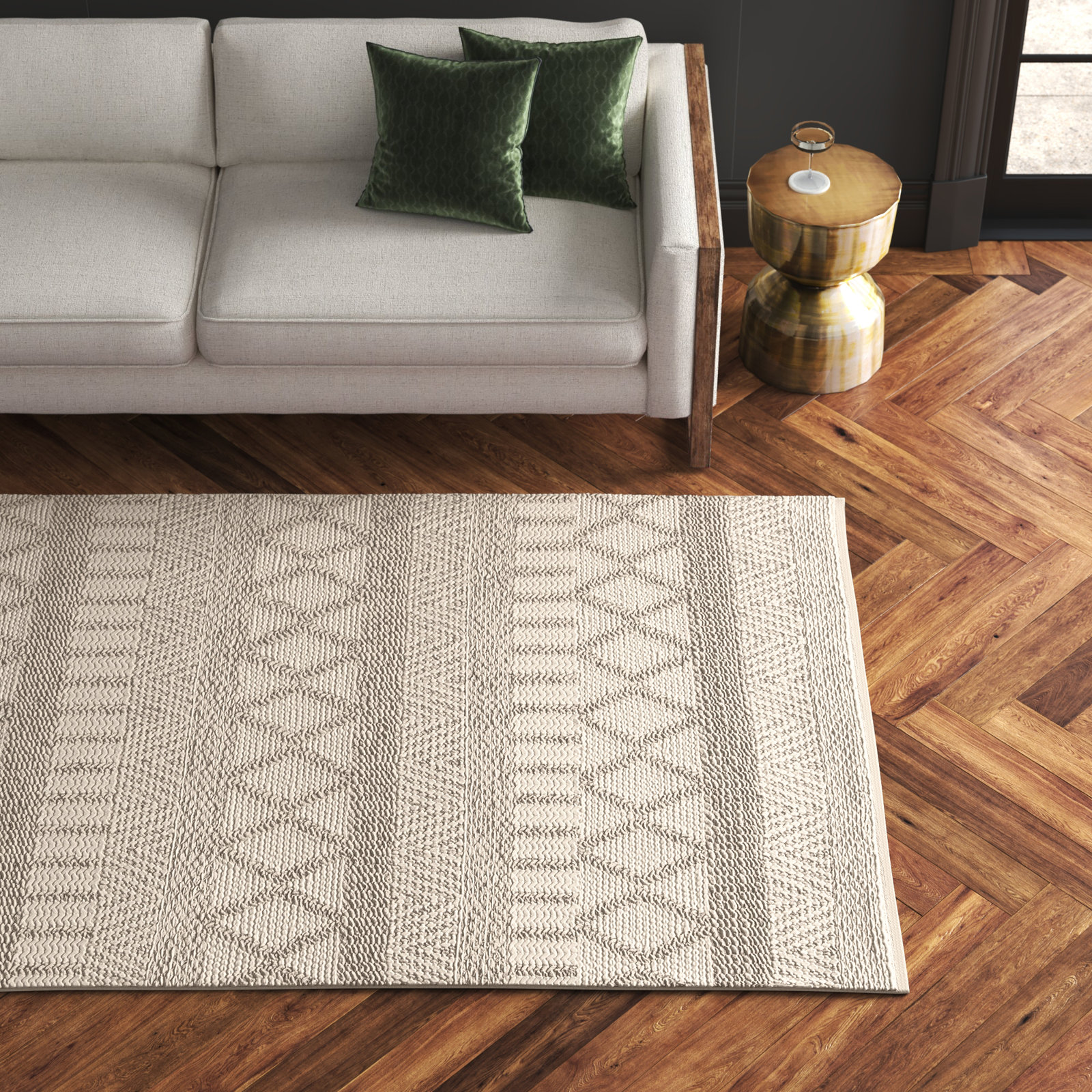 Gayle Gray Beige Hand-Woven Geometric Wool Rug, Rectangle 5' x 8'