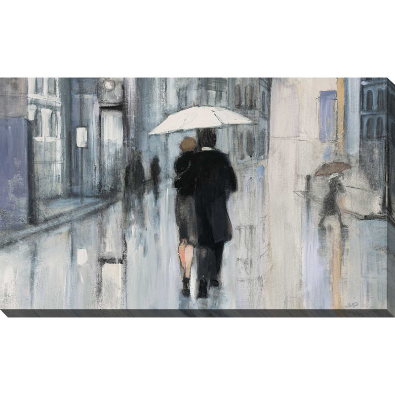 Spring Rain, New York, culture neutre - Peinture, L 72 po x H 42 po, Cadre noir