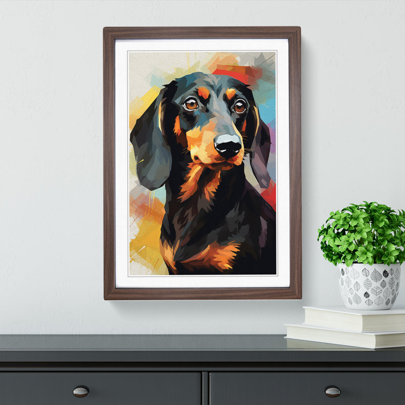 Dachshund Gestural - Single Picture Frame Print on Wood, Walnut, 46cm H x 34cm W x 2cm D