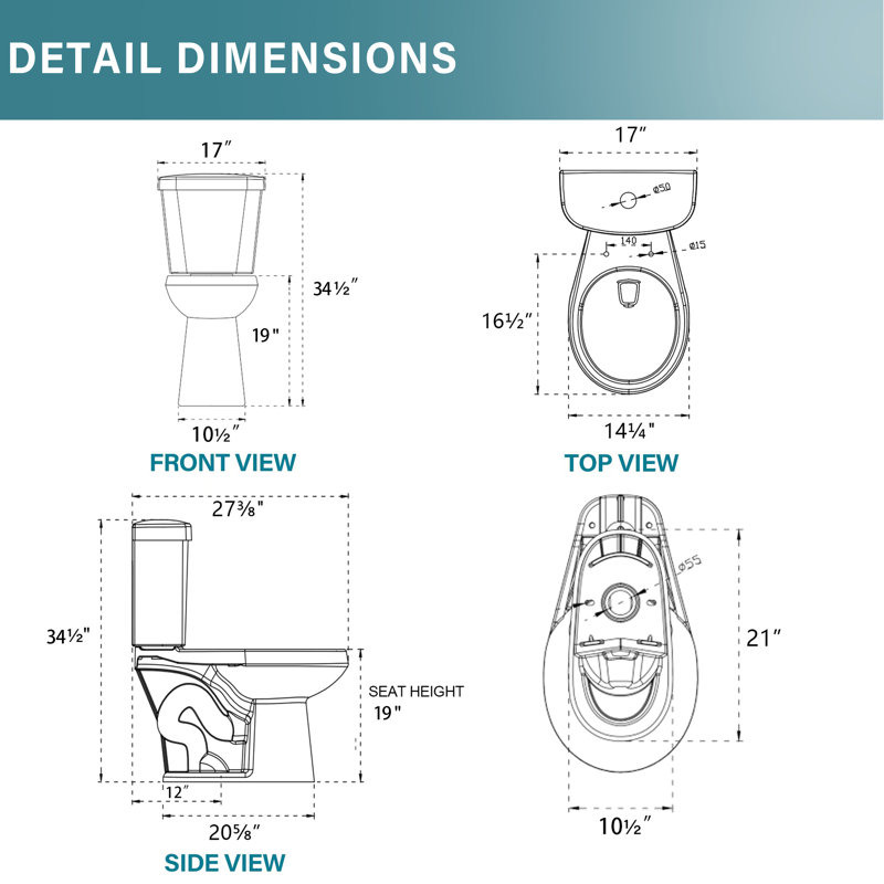 19" White Vitreous China Dual Flush Round Two-Piece Toilet