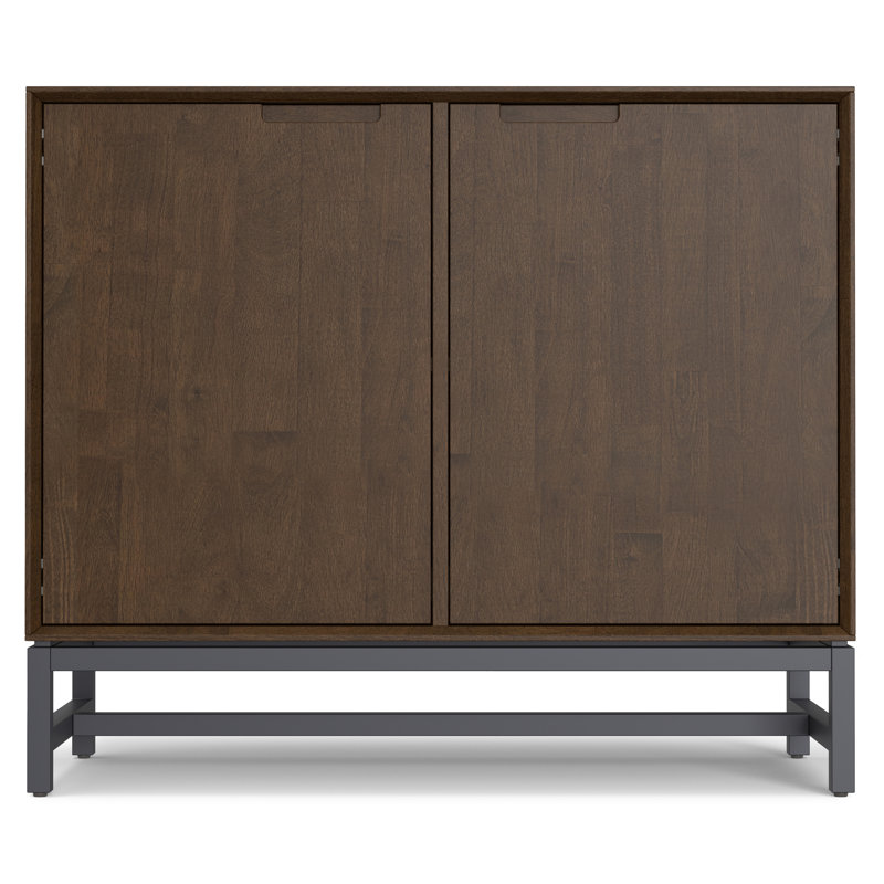 Walnut Brown Solid Wood and Metal 2-Door Sideboard Buffet