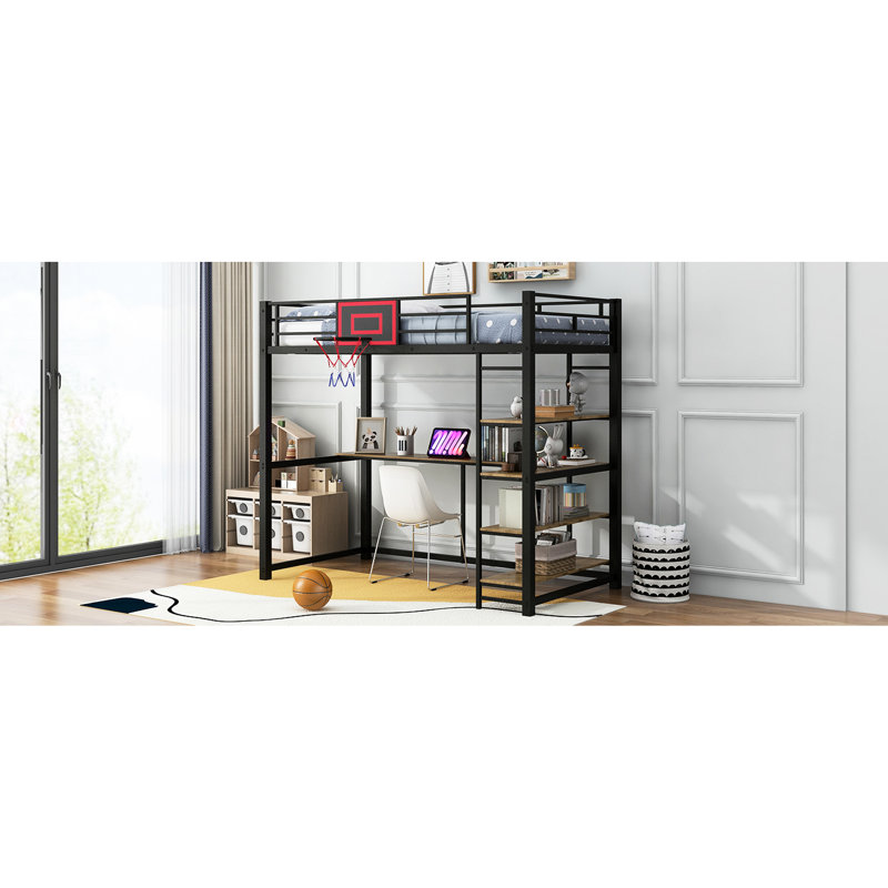 Lit mezzanine simple peu encombrant avec tablettes, bureau, cerceau - aspect métallique attrayant