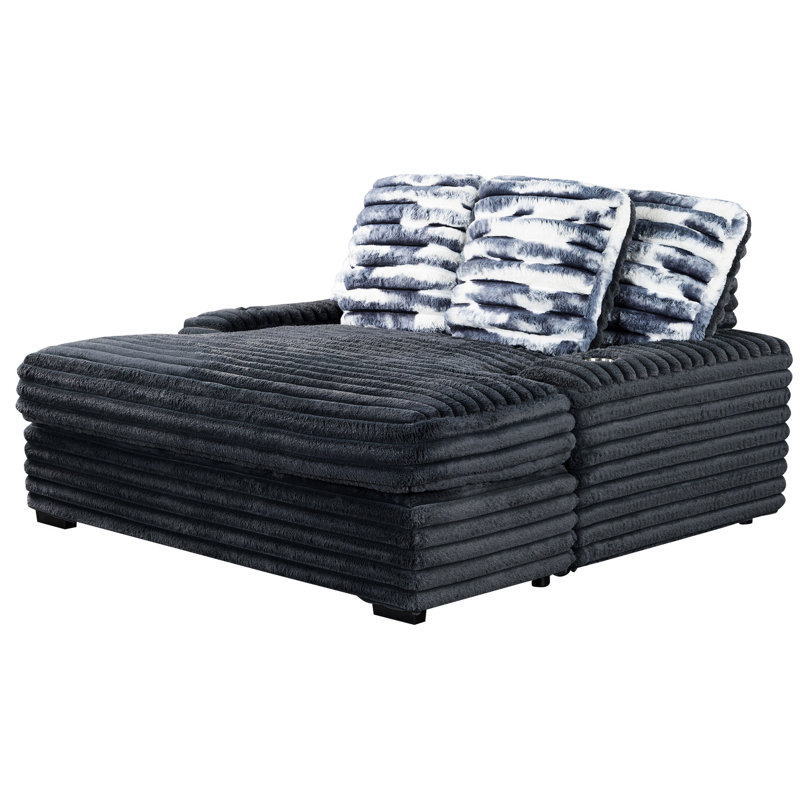 Chaise longue moderne en tissu gris avec porte-gobelets, chaise longue à partie douce et élément moelleux intégré