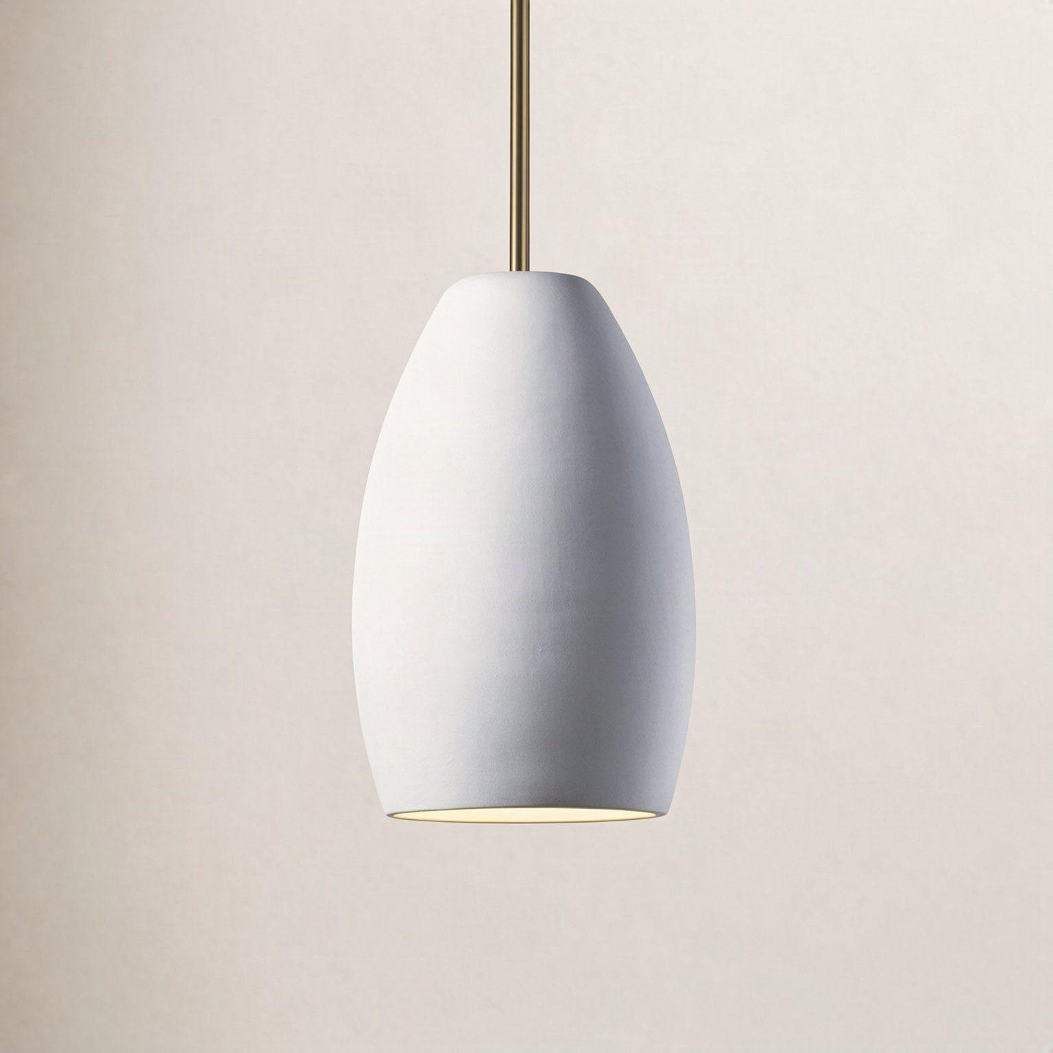 Marieke Single Light Ceramic Dimmable Pendant, Bisque, Antique Brass