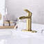 Robinet de salle de bain or brossé - poignée simple cascade avec plaque de pont et trop-plein-128812704