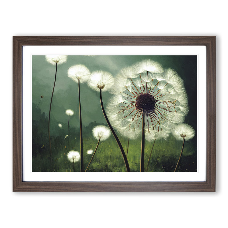 Blissful Dandelion Flowers - Single Picture Frame Print, 46cm H x 64cm W x 2cm D, Walnut
