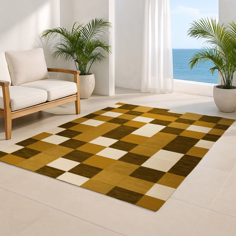 Tapis d'intérieur et d'extérieur à carreaux brun, Rectangulaire 2 pi x 3 pi