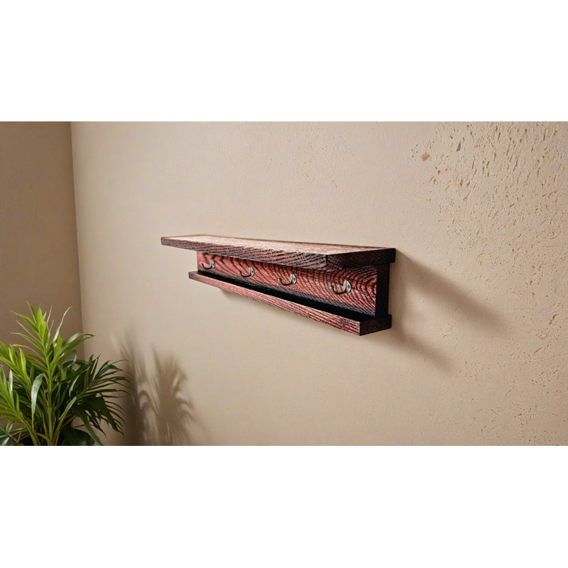Rayne 3 Piece Oak Shelves With Hooks, 4.75" H x 48" W x 4" D