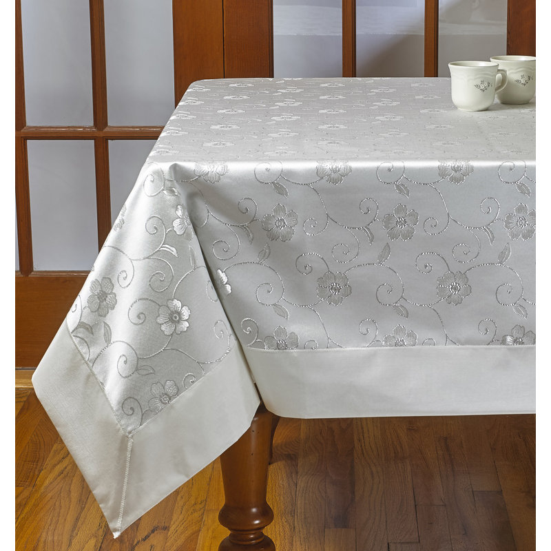 Albermarle Floral Tablecloth, Silver, 72" L x 52'' W