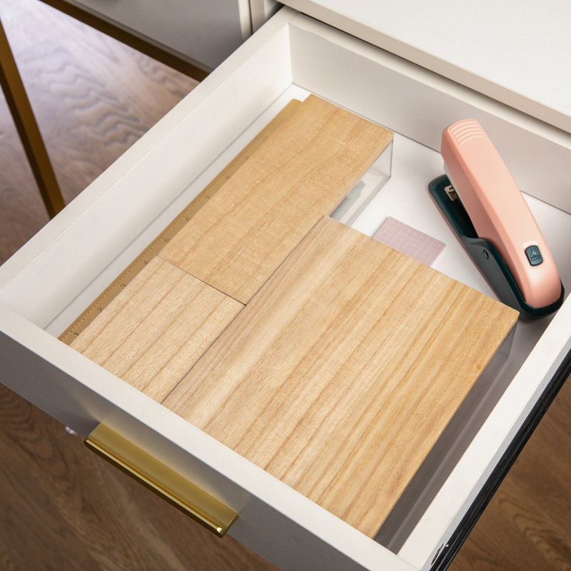Clear Plastic Storage Organizer Bins with Light Wood Lids, Set of 3