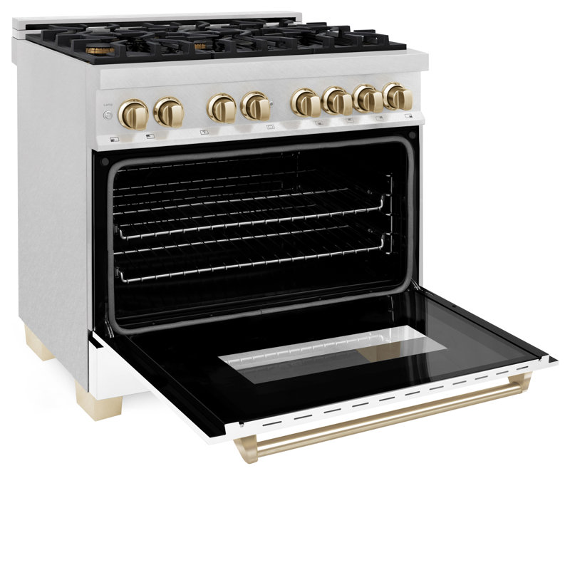 ZLINE Autograph 36" Legacy Dual Fuel Range, Gold Satin Stainless Steel