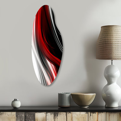 Red Black Infinite Ripples I - Asymmetrical Abstract Modern Waves Metal Wall Art, Curved Metal Wall Sculpture Print
