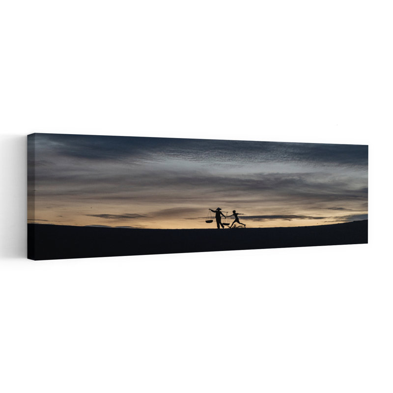 «Peaceful Desert Journey», art dramatique minimaliste, paysage pacifique, lever de soleil, H 12 po x l 36 po