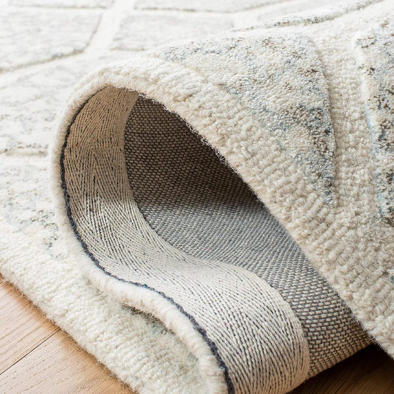 Restoration Vintage Hand Tufted Viscose/Wool Geometric Rug in Ivory, Square 6'