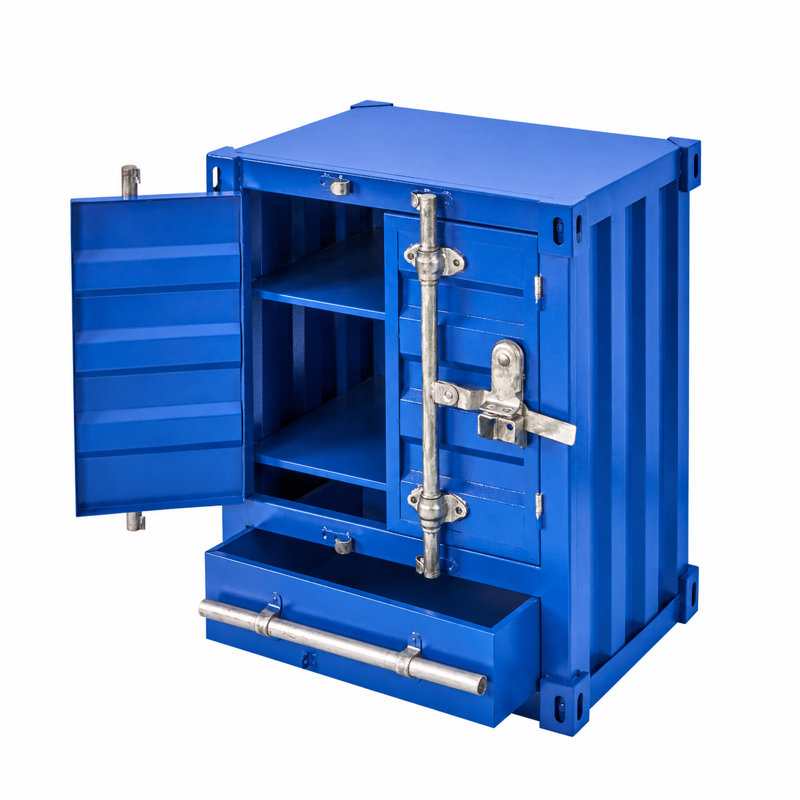 Commode d'appoint de style industriel en fer avec serrure, Bleu