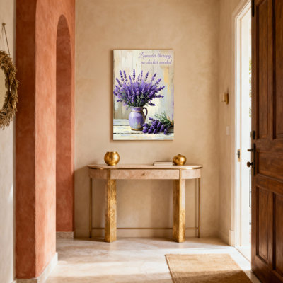 Lavande avec bouquet de fleurs mauves et fond en bois, reproduction d'art sur toile tendue sur toile, ensemble de 1